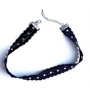 Elastic choker handmade black elastic lace necklace faux miniature rhinestones